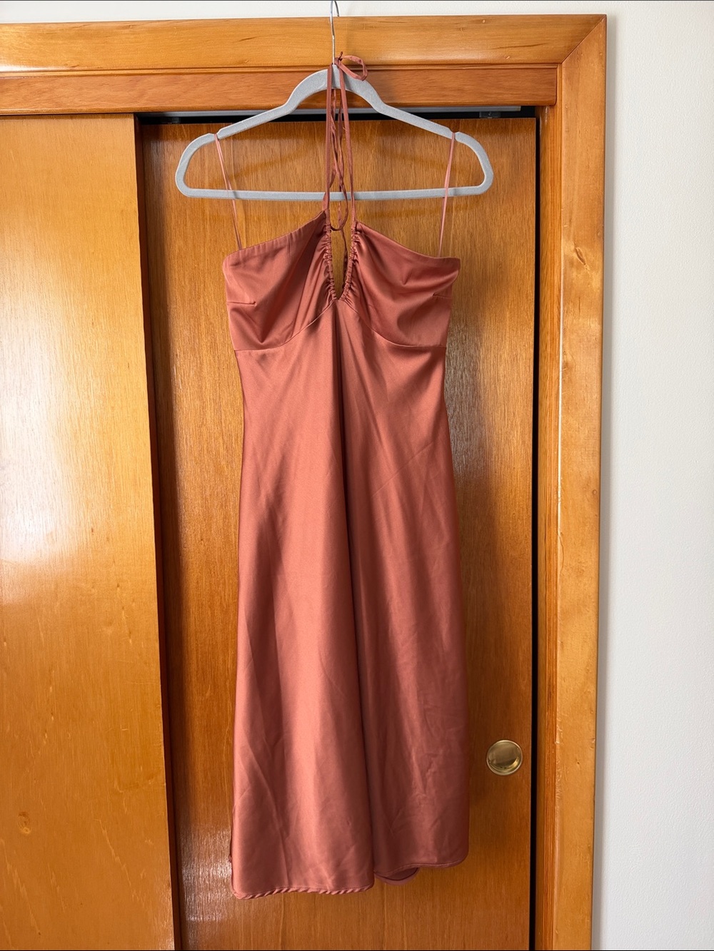 Abercrombie Rust Halter Midi Dress with Twist Front